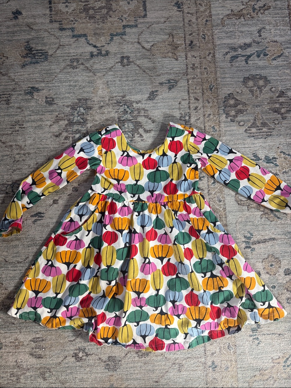 Hanna Andersson colorful pumpkin long sleeve dress.